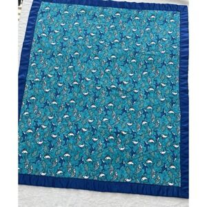 Handmade Nursery Quilt Baby Blanket  Childs Throw Blue Sharks Nautical 36X42